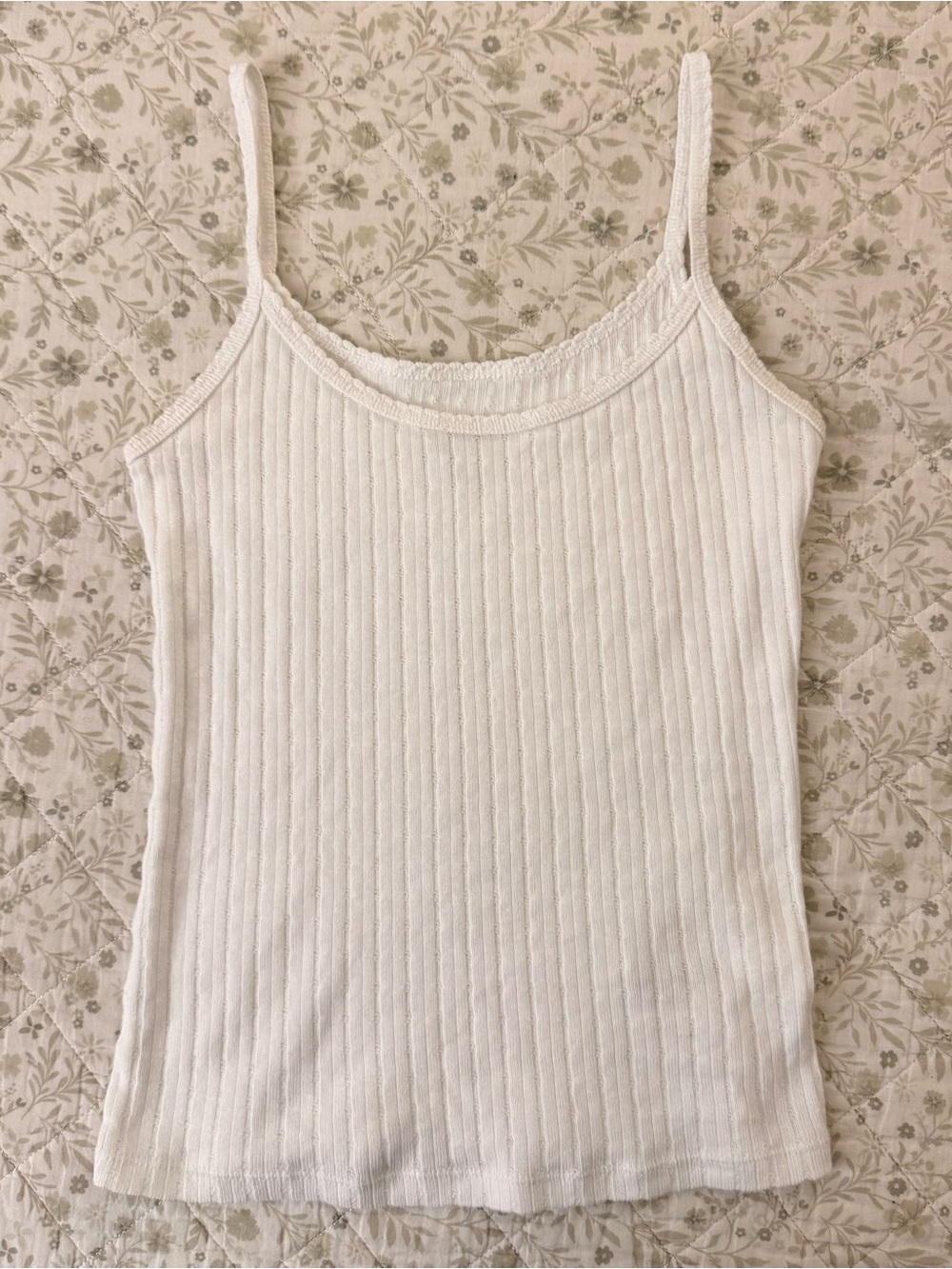 White ribbed eyelet cotton tank top